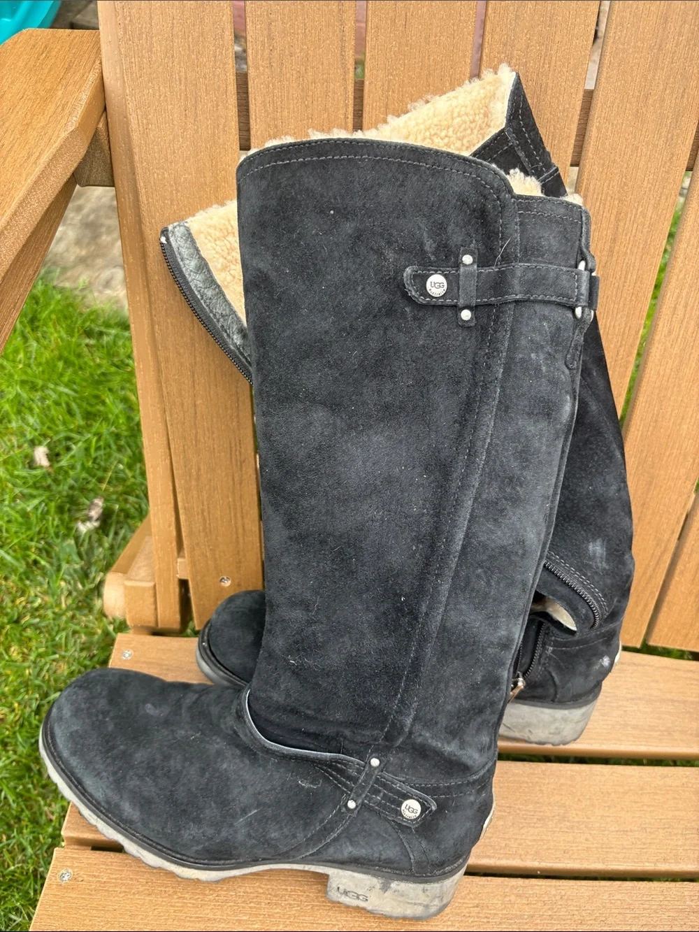 Women’s Black Suede Tall Winter Boots with Shearling Lining
